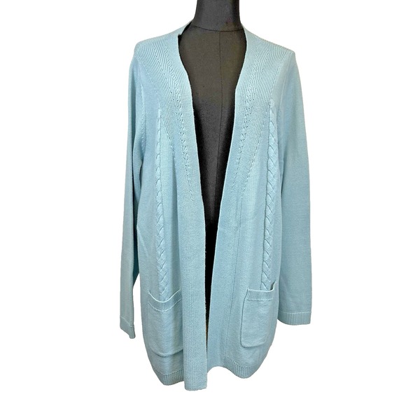 Talbots Open Front 100% Cotton Cardigan Sweater Sz 1X Plus Cable knit Lightweigh - Picture 1 of 9